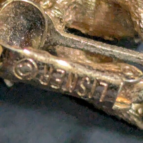 Lisner Floral Brooch Clip On Earrings Set Orange Enamel Rhinestones Retro vtg - Picture 8 of 8